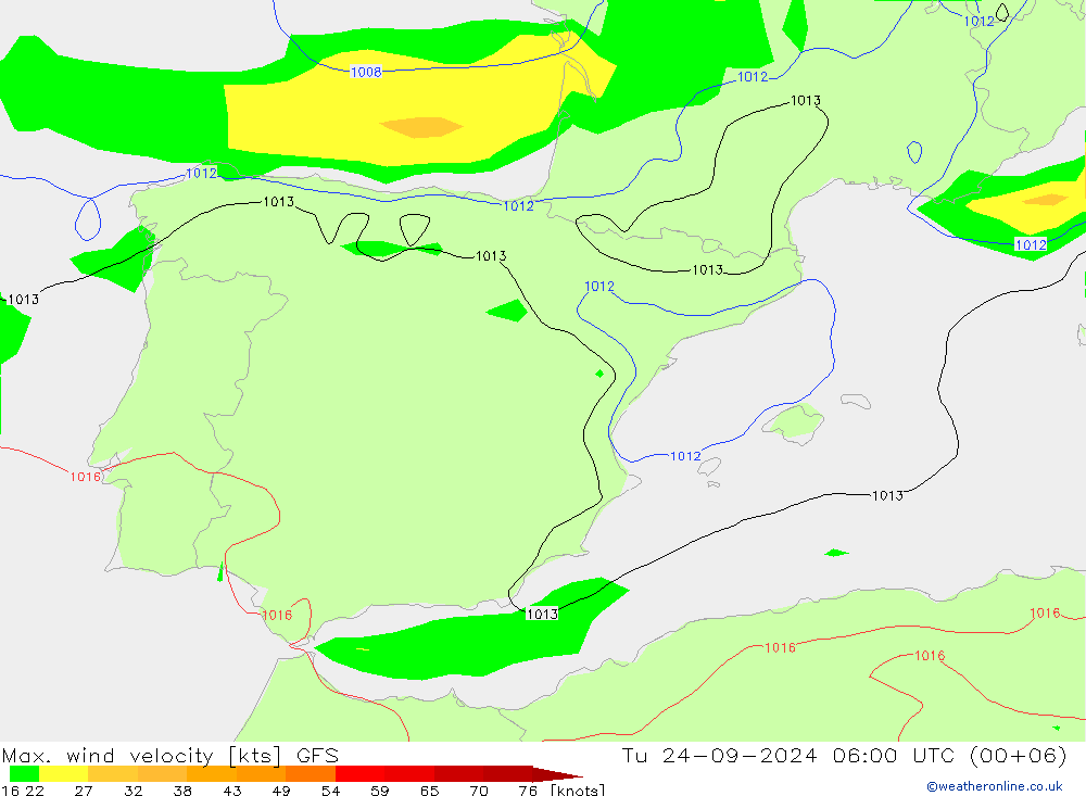 Maks. Rüzgar Hızı GFS Sa 24.09.2024 06 UTC