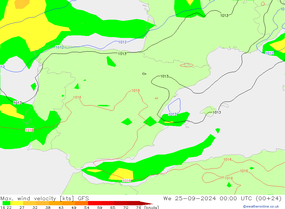 Max. wind velocity GFS mié 25.09.2024 00 UTC