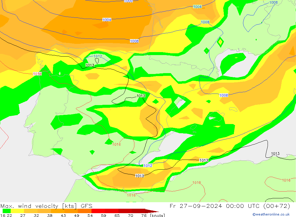 Max. wind velocity GFS ven 27.09.2024 00 UTC