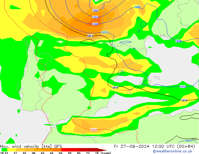 Max. wind velocity GFS Fr 27.09.2024 12 UTC