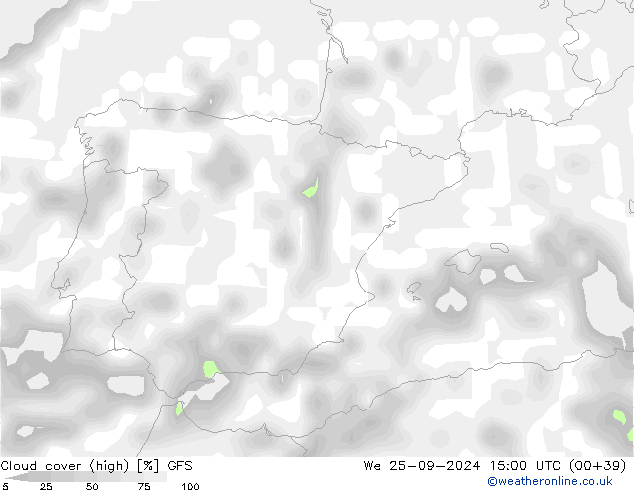 zachmurzenie (wysokie) GFS śro. 25.09.2024 15 UTC