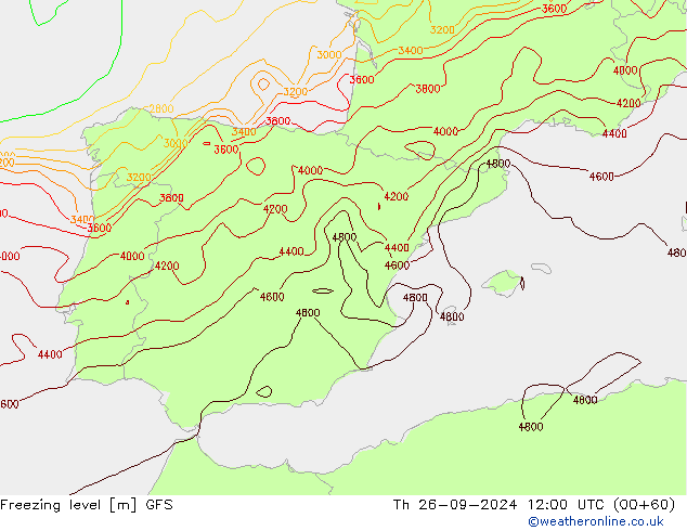 Freezing level GFS чт 26.09.2024 12 UTC