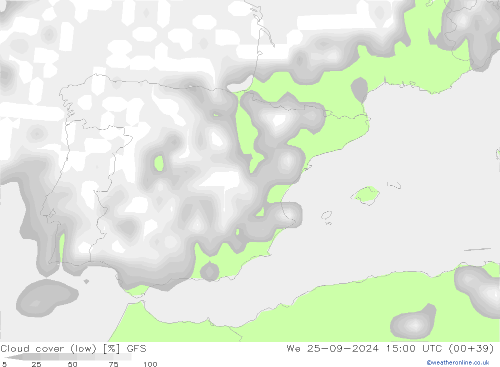 Cloud cover (low) GFS We 25.09.2024 15 UTC