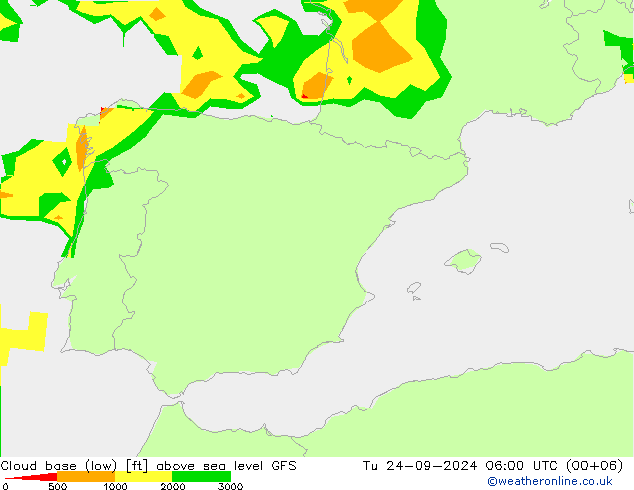 Cloud base (low) GFS  24.09.2024 06 UTC