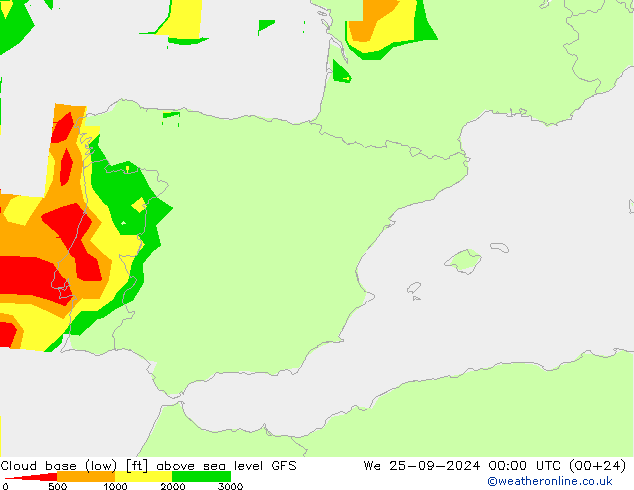 Cloud base (low) GFS We 25.09.2024 00 UTC