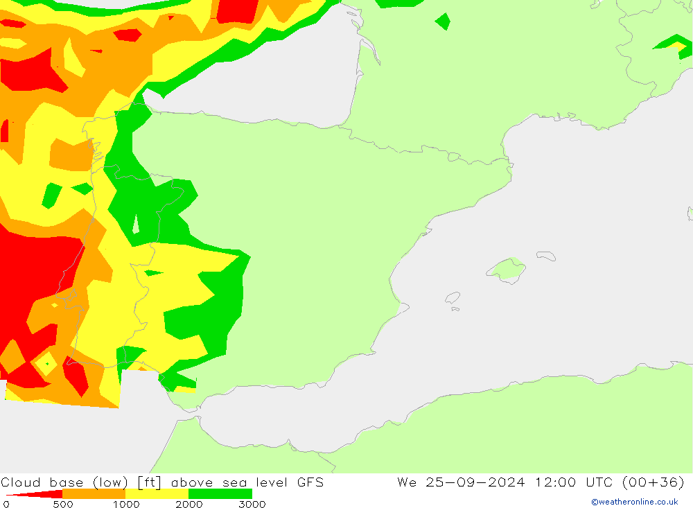 Cloud base (low) GFS mer 25.09.2024 12 UTC