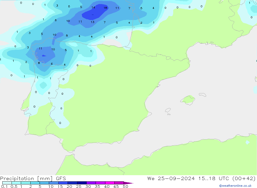 Precipitazione GFS mer 25.09.2024 18 UTC