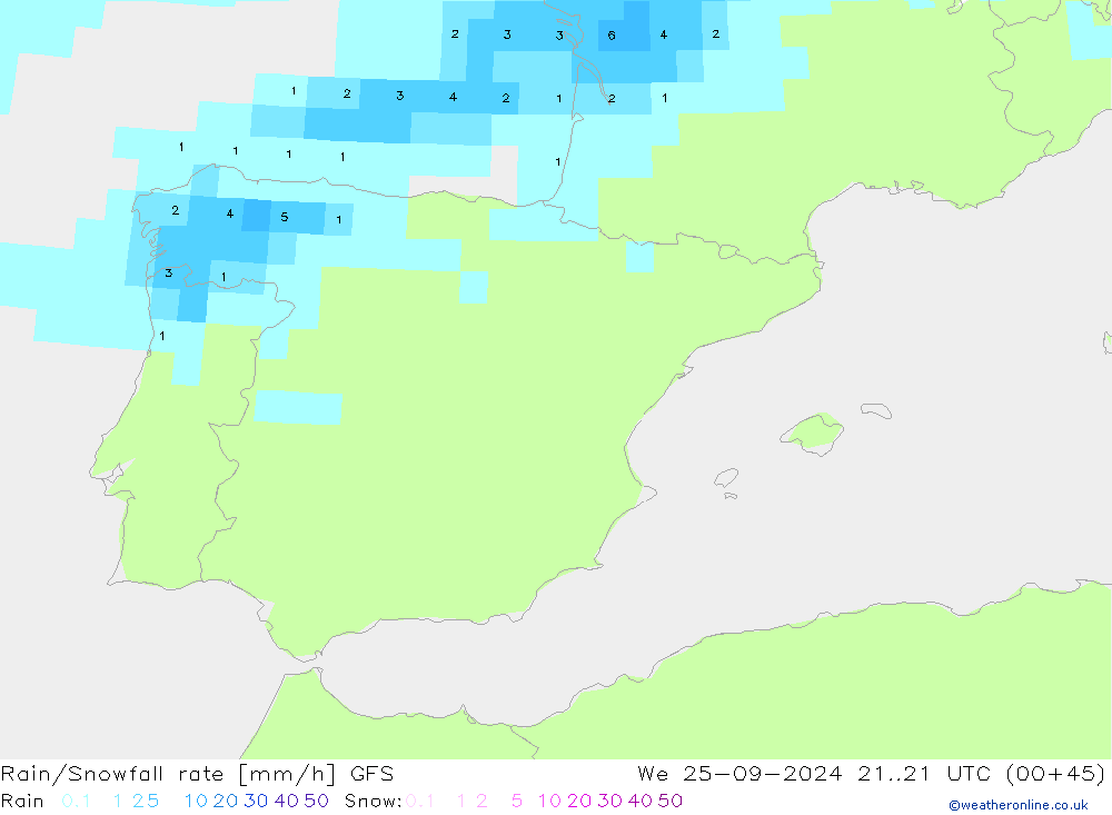 Rain/Snowfall rate GFS St 25.09.2024 21 UTC