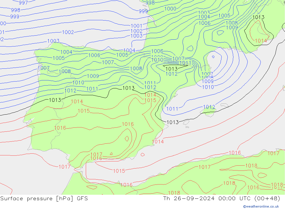 Presión superficial GFS jue 26.09.2024 00 UTC