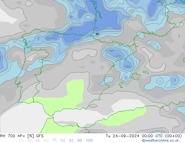 RH 700 hPa GFS Ter 24.09.2024 00 UTC