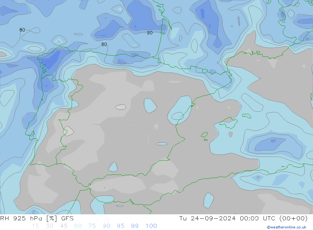 RH 925 hPa GFS  24.09.2024 00 UTC