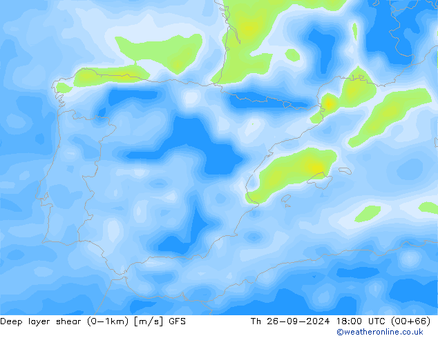 Deep layer shear (0-1km) GFS Th 26.09.2024 18 UTC