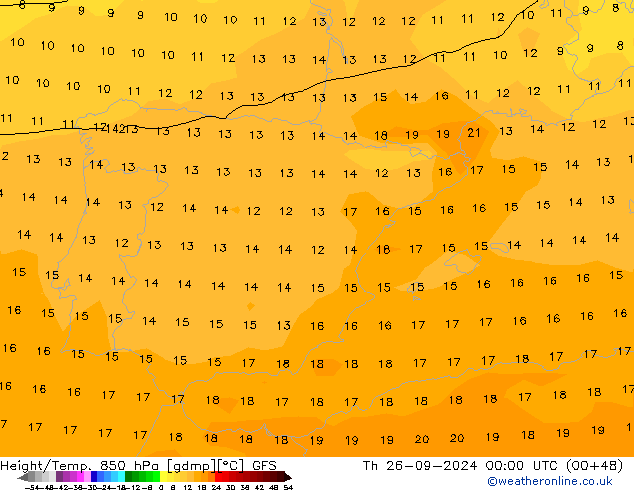 Height/Temp. 850 hPa GFS  26.09.2024 00 UTC