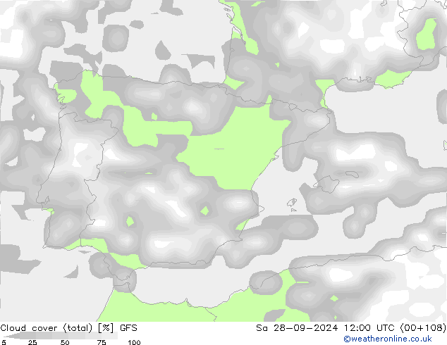 Cloud cover (total) GFS Sa 28.09.2024 12 UTC