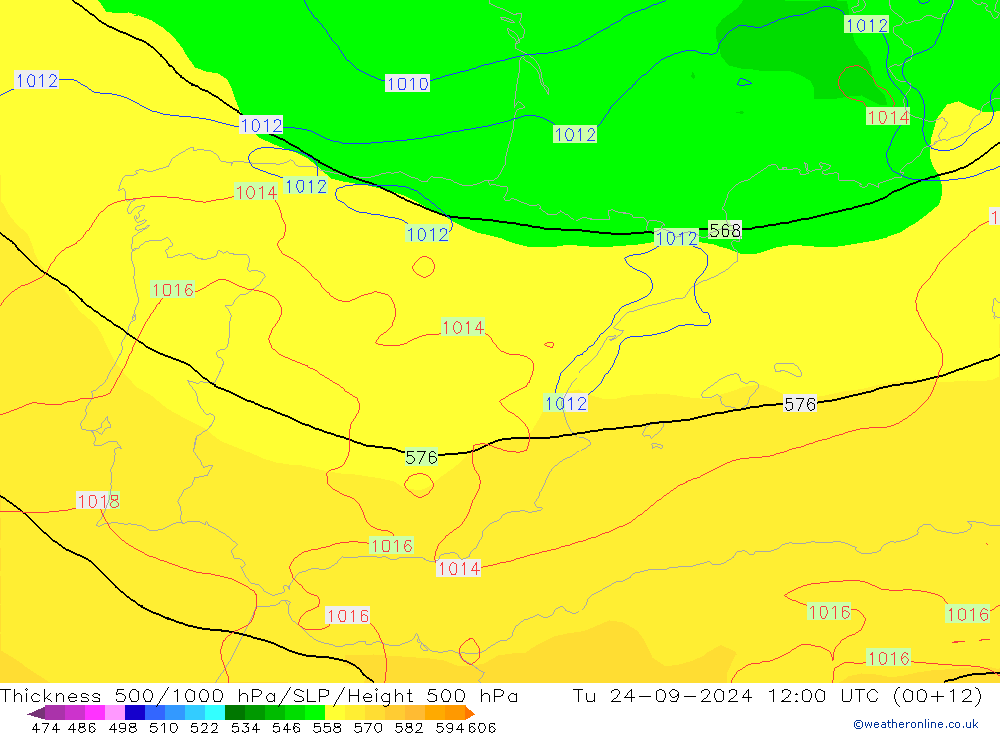 Thck 500-1000hPa GFS Tu 24.09.2024 12 UTC