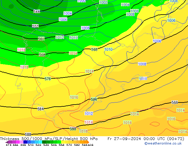 500-1000 hPa Kalınlığı GFS Cu 27.09.2024 00 UTC