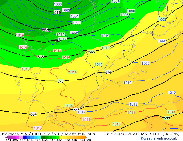 500-1000 hPa Kalınlığı GFS Cu 27.09.2024 03 UTC