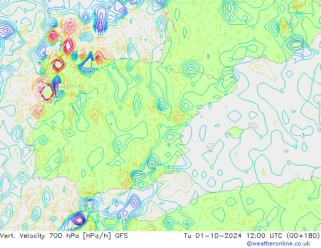 Vert. Velocity 700 гПа GFS вт 01.10.2024 12 UTC