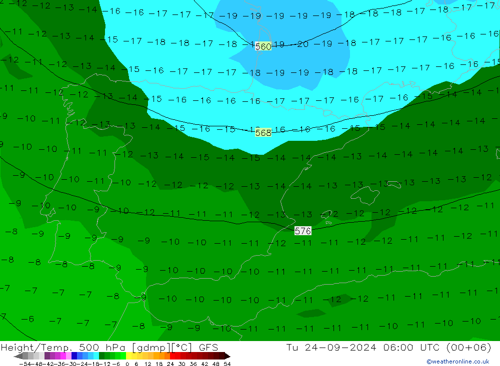 Height/Temp. 500 hPa GFS Tu 24.09.2024 06 UTC