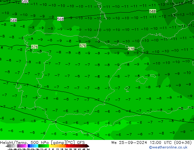 Z500/Yağmur (+YB)/Z850 GFS Çar 25.09.2024 12 UTC