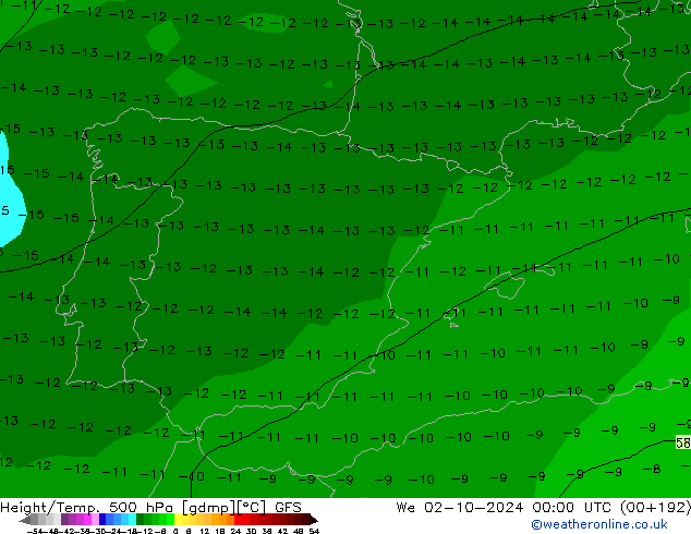 Height/Temp. 500 hPa GFS Qua 02.10.2024 00 UTC