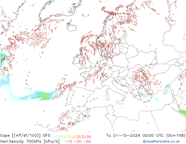 Cape GFS Di 01.10.2024 00 UTC