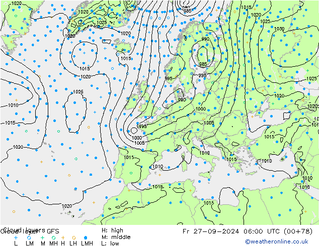 Cloud layer GFS пт 27.09.2024 06 UTC