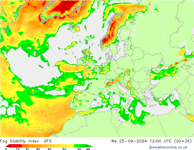 Fog Stability Index GFS mer 25.09.2024 12 UTC