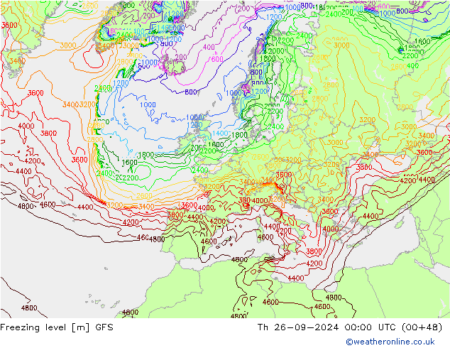 Freezing level GFS czw. 26.09.2024 00 UTC