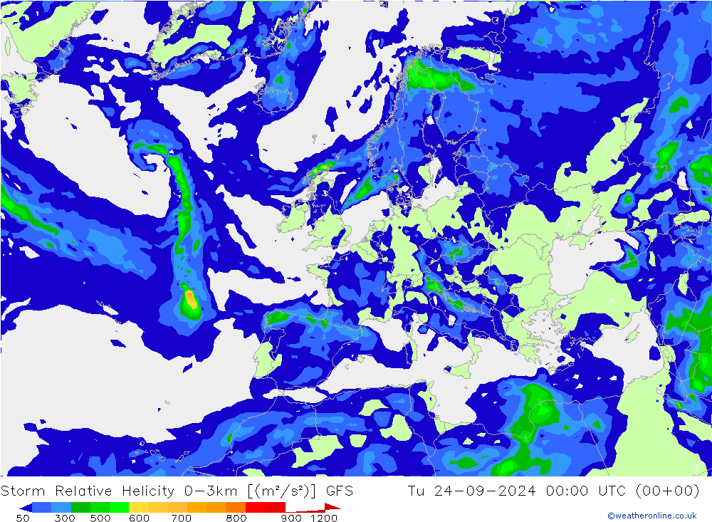 Storm Relative Helicity GFS wto. 24.09.2024 00 UTC