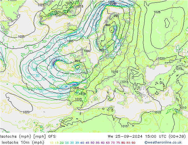 Isotachs (mph) GFS We 25.09.2024 15 UTC