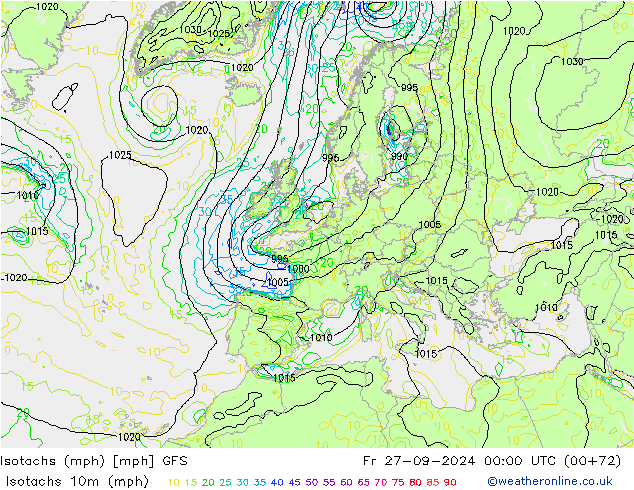 Isotachs (mph) GFS Fr 27.09.2024 00 UTC