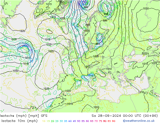 Eşrüzgar Hızları mph GFS Cts 28.09.2024 00 UTC