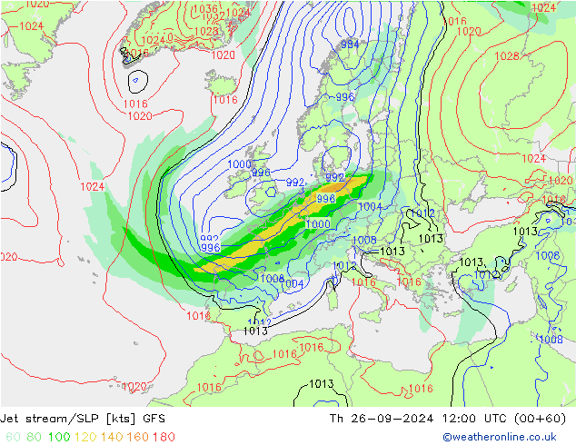 Jet stream/SLP GFS Th 26.09.2024 12 UTC