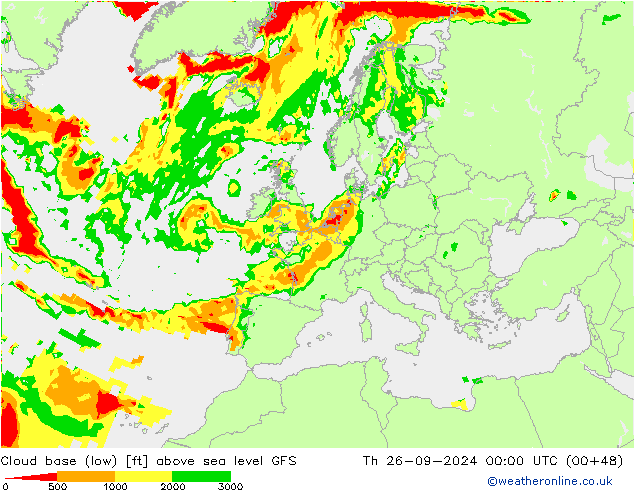 Cloud base (low) GFS чт 26.09.2024 00 UTC