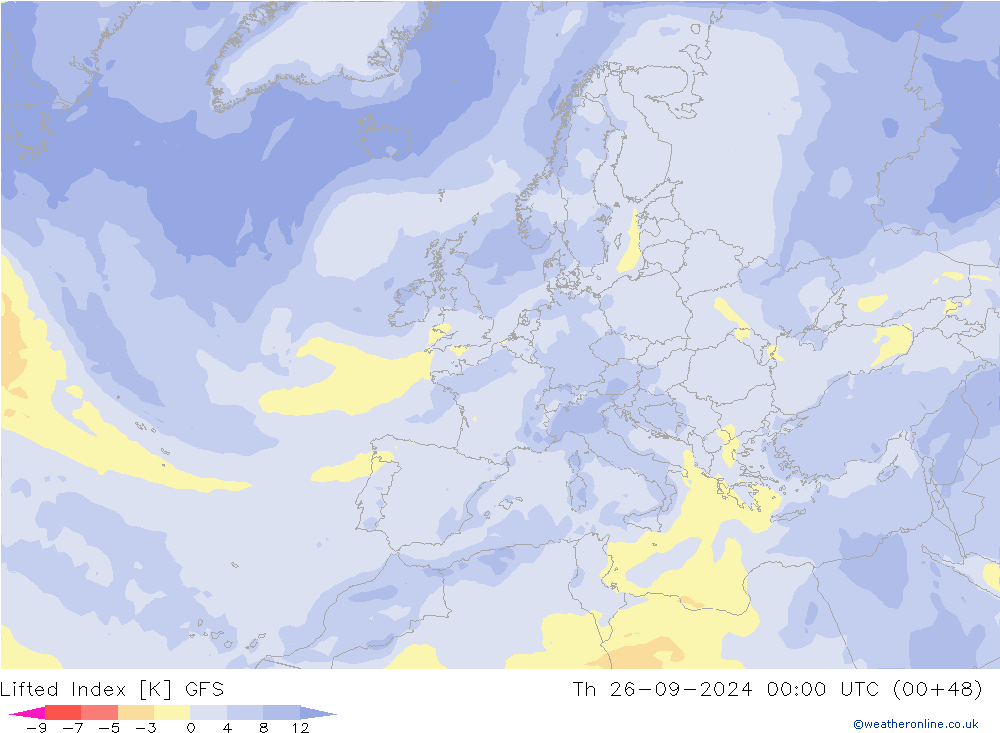 Lifted Index GFS чт 26.09.2024 00 UTC