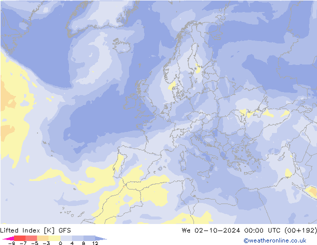 Lifted Index GFS St 02.10.2024 00 UTC