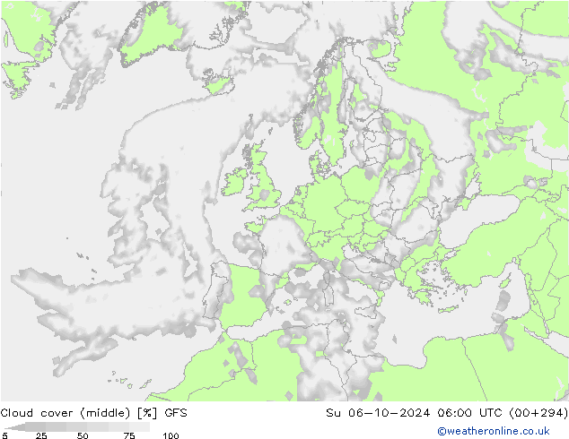 Cloud cover (middle) GFS Su 06.10.2024 06 UTC