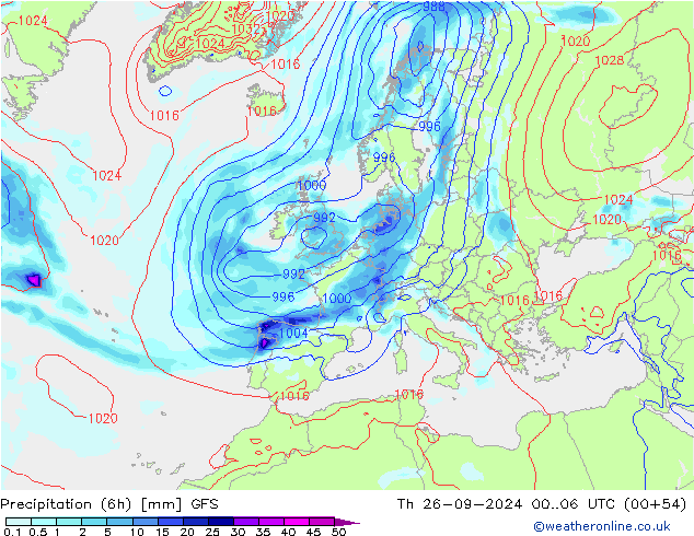 Z500/Rain (+SLP)/Z850 GFS Th 26.09.2024 06 UTC