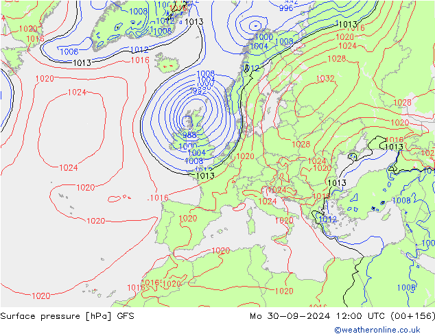 Atmosférický tlak GFS Po 30.09.2024 12 UTC