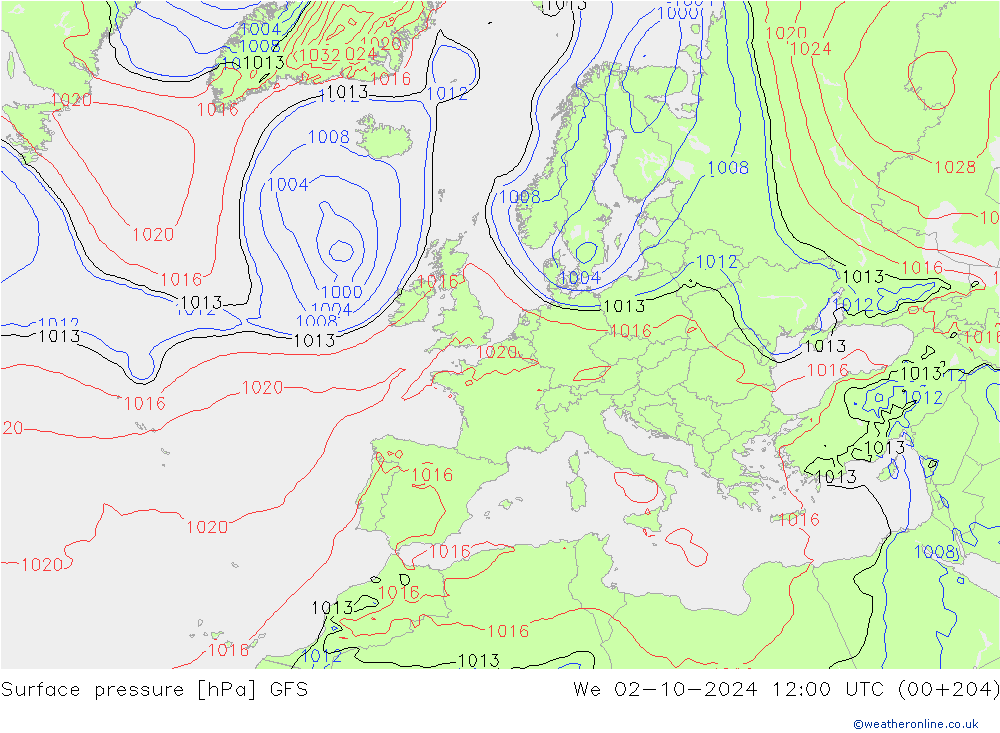 Bodendruck GFS Mi 02.10.2024 12 UTC