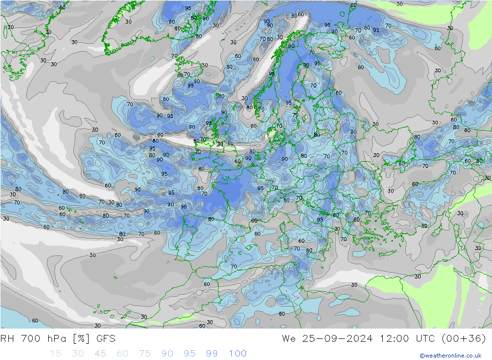 RH 700 hPa GFS  25.09.2024 12 UTC