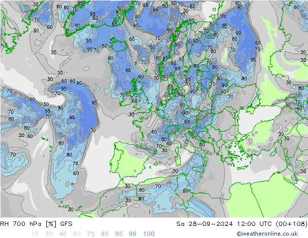 RH 700 hPa GFS Sa 28.09.2024 12 UTC