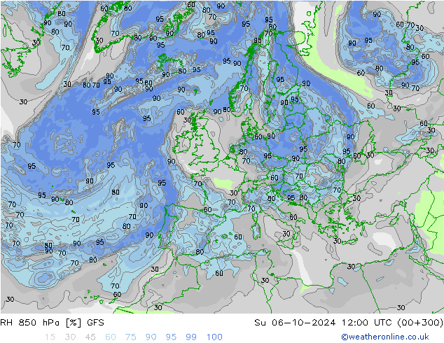 RH 850 hPa GFS Dom 06.10.2024 12 UTC