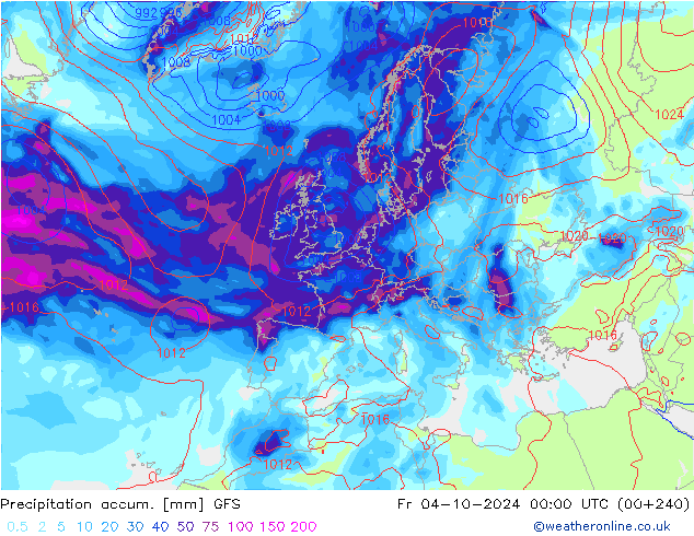 Precipitation accum. GFS  04.10.2024 00 UTC