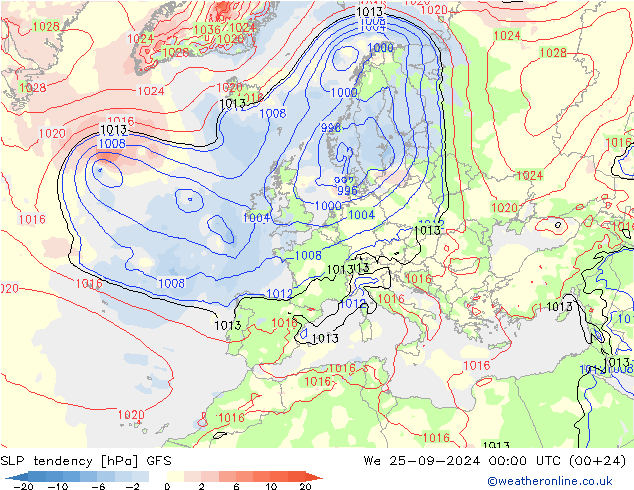 SLP tendency GFS We 25.09.2024 00 UTC