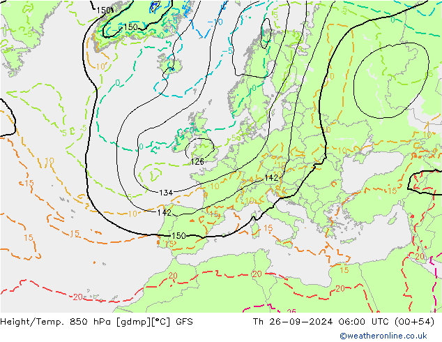 Height/Temp. 850 hPa GFS Čt 26.09.2024 06 UTC