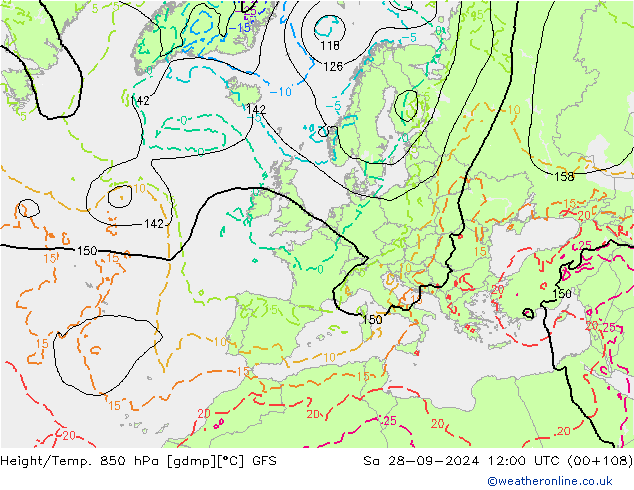 Géop./Temp. 850 hPa GFS sam 28.09.2024 12 UTC