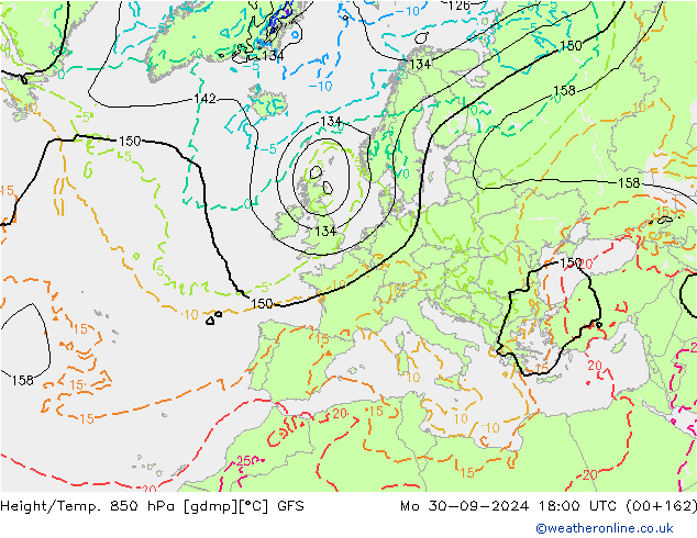 Height/Temp. 850 hPa GFS Mo 30.09.2024 18 UTC