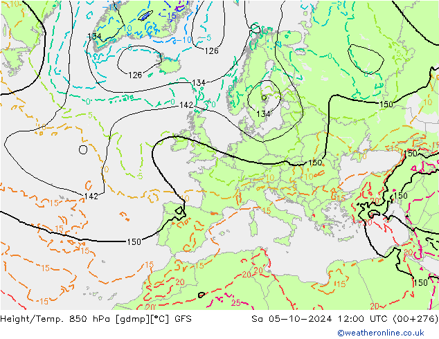 Height/Temp. 850 hPa GFS  05.10.2024 12 UTC